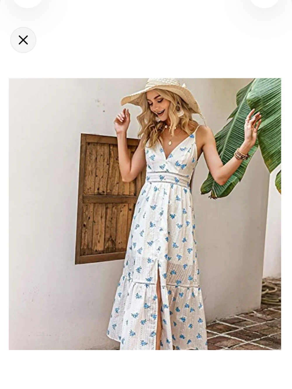 NWT- Women's Beach Flowy Embroidery Summer Spaghetti Straps Floral Maxi Dress